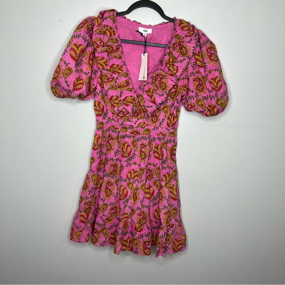 NWT RAHI Amber Dress Hot Pink V Neck Puff Sleeve XS - Picture 3 of 7